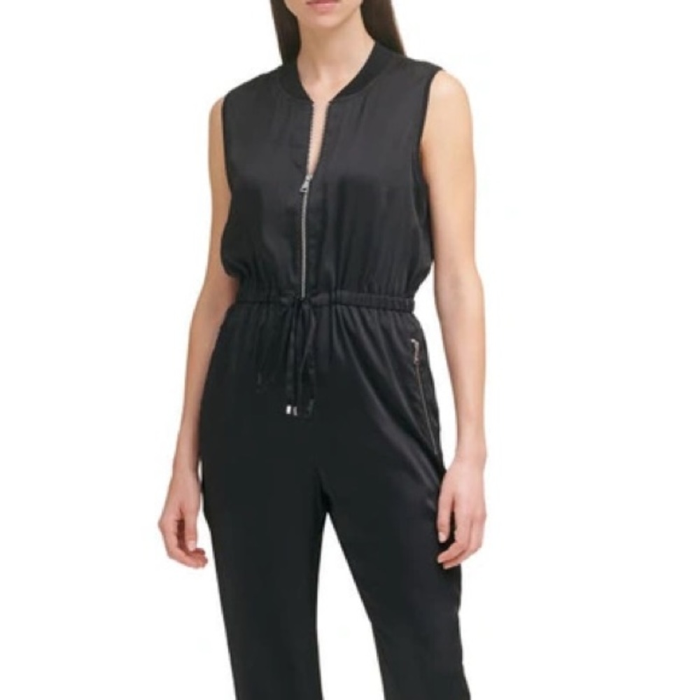 DKNY Black Sleeveless Satin Jumpsuit Size 4 NWT